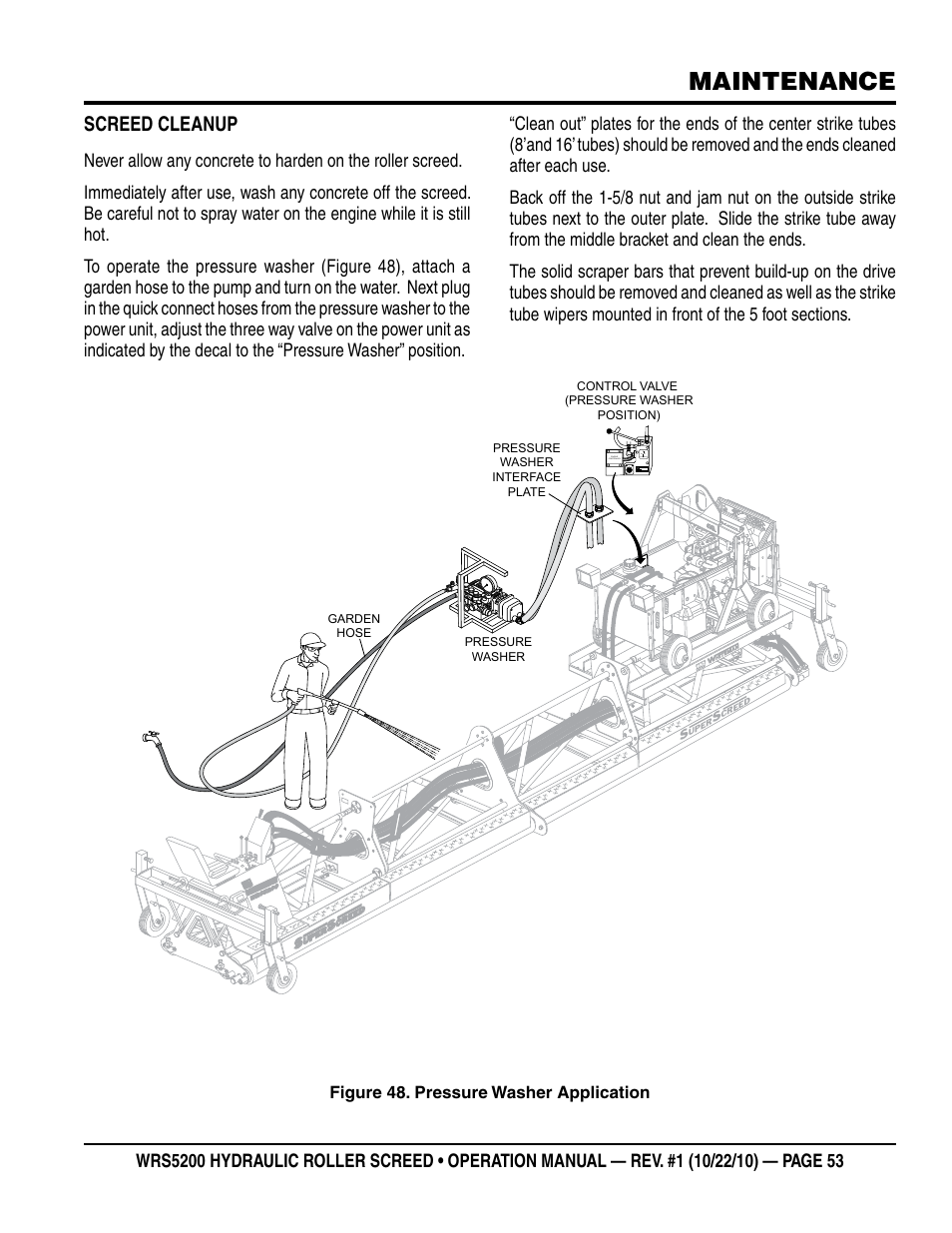 Maintenance, Screed cleanup | Multiquip WRS5200 (ORIGINAL COPY) User Manual | Page 53 / 66