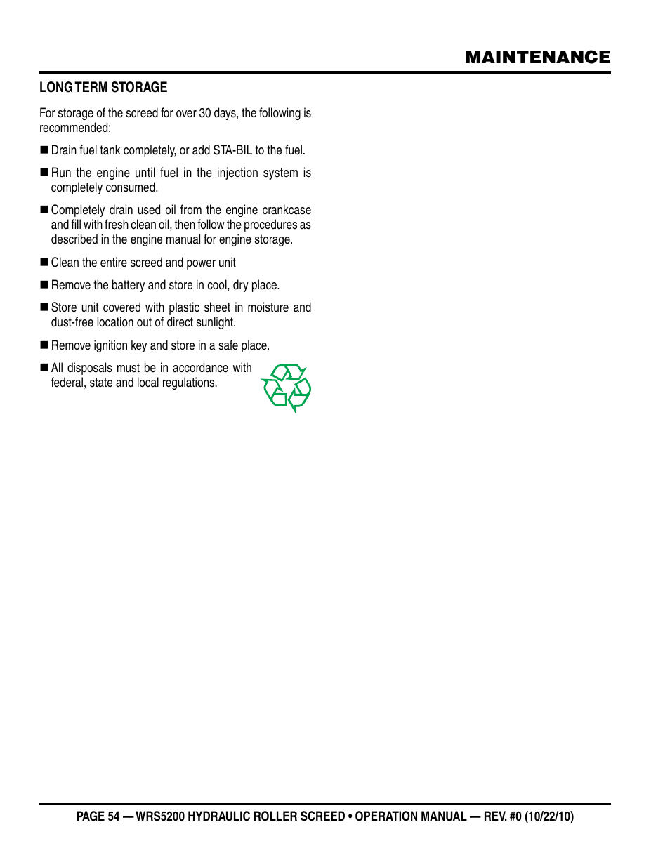 Maintenance | Multiquip WRS5200 (ORIGINAL COPY) User Manual | Page 54 / 66