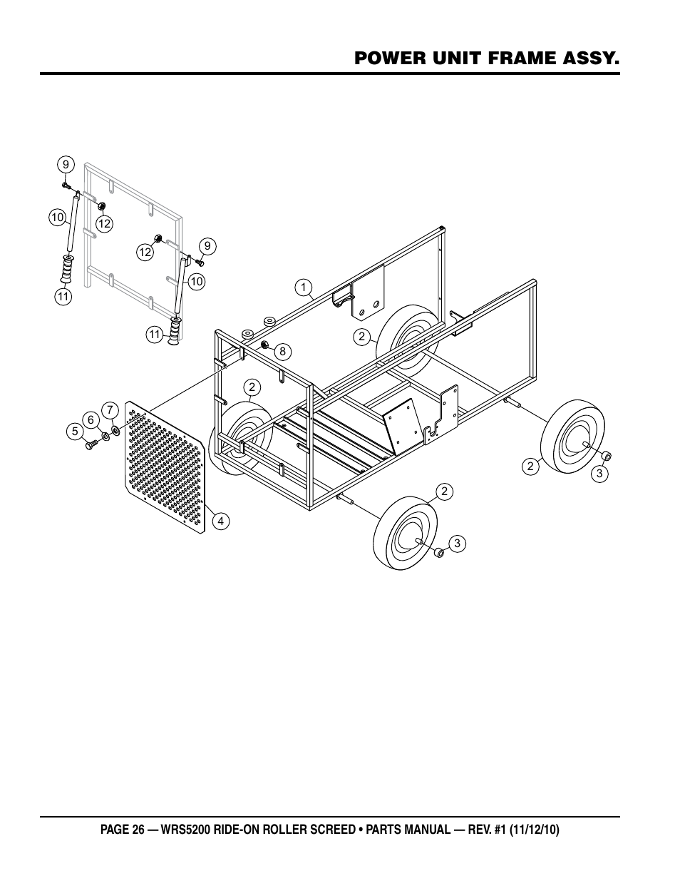 Power unit frame assy | Multiquip WRS5200 (VANGUARD DM950 DIESEL ENGINE) User Manual | Page 26 / 90