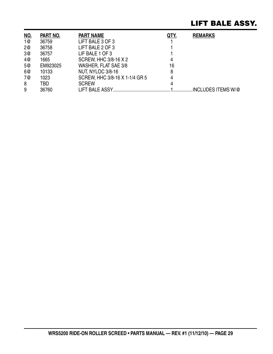 Lift bale assy | Multiquip WRS5200 (VANGUARD DM950 DIESEL ENGINE) User Manual | Page 29 / 90