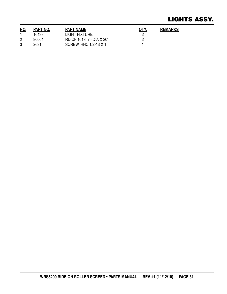 Lights assy | Multiquip WRS5200 (VANGUARD DM950 DIESEL ENGINE) User Manual | Page 31 / 90