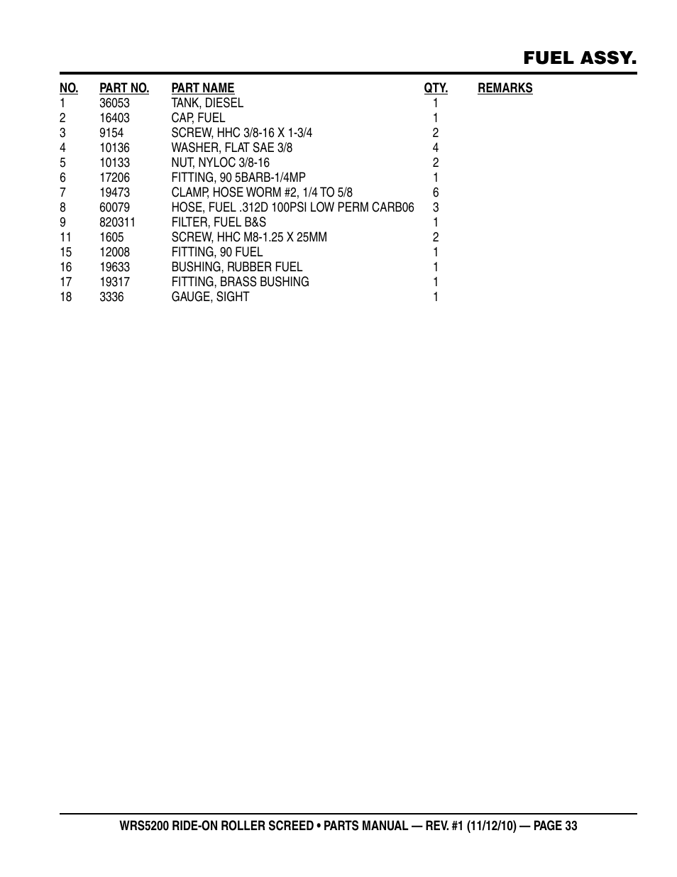 Fuel assy | Multiquip WRS5200 (VANGUARD DM950 DIESEL ENGINE) User Manual | Page 33 / 90