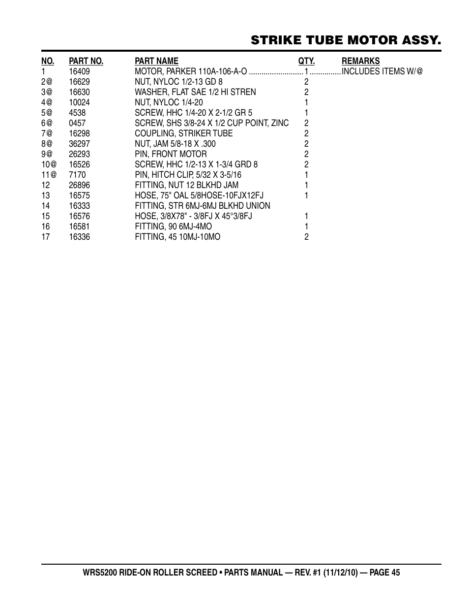 Strike tube motor assy | Multiquip WRS5200 (VANGUARD DM950 DIESEL ENGINE) User Manual | Page 45 / 90