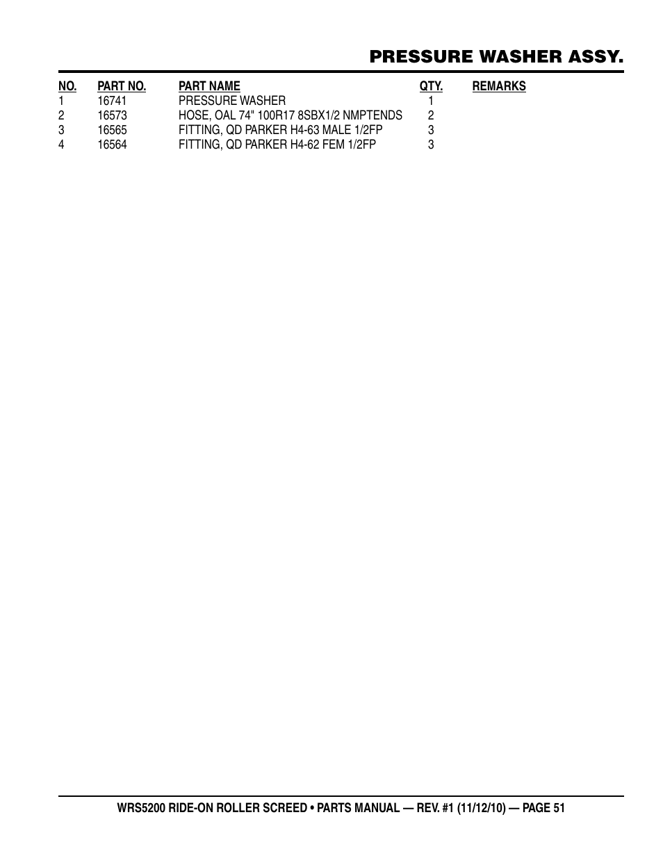 Pressure washer assy | Multiquip WRS5200 (VANGUARD DM950 DIESEL ENGINE) User Manual | Page 51 / 90
