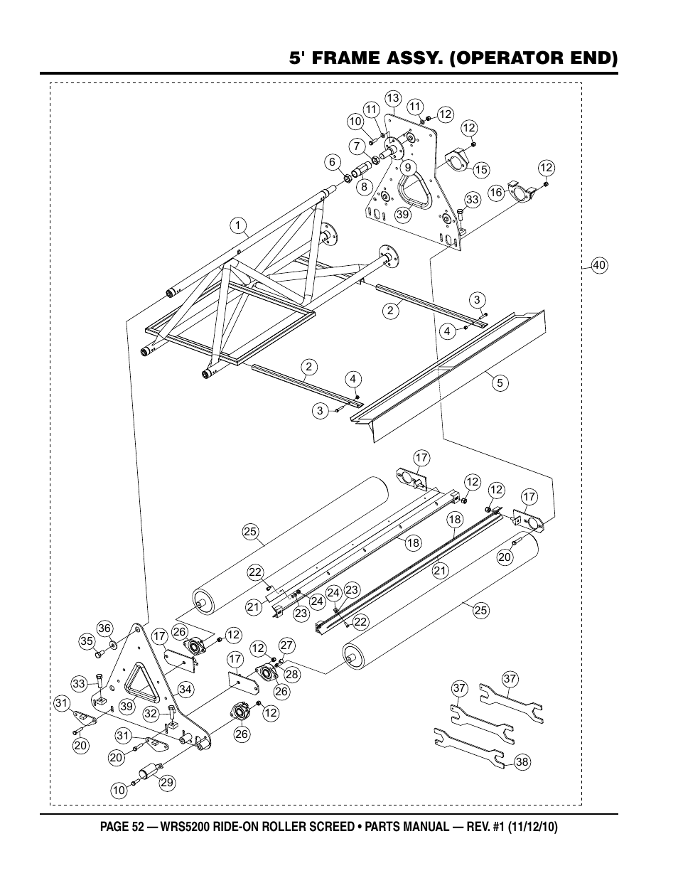 5' frame assy. (operator end) | Multiquip WRS5200 (VANGUARD DM950 DIESEL ENGINE) User Manual | Page 52 / 90