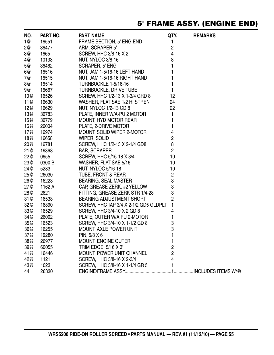 5' frame assy. (engine end) | Multiquip WRS5200 (VANGUARD DM950 DIESEL ENGINE) User Manual | Page 55 / 90