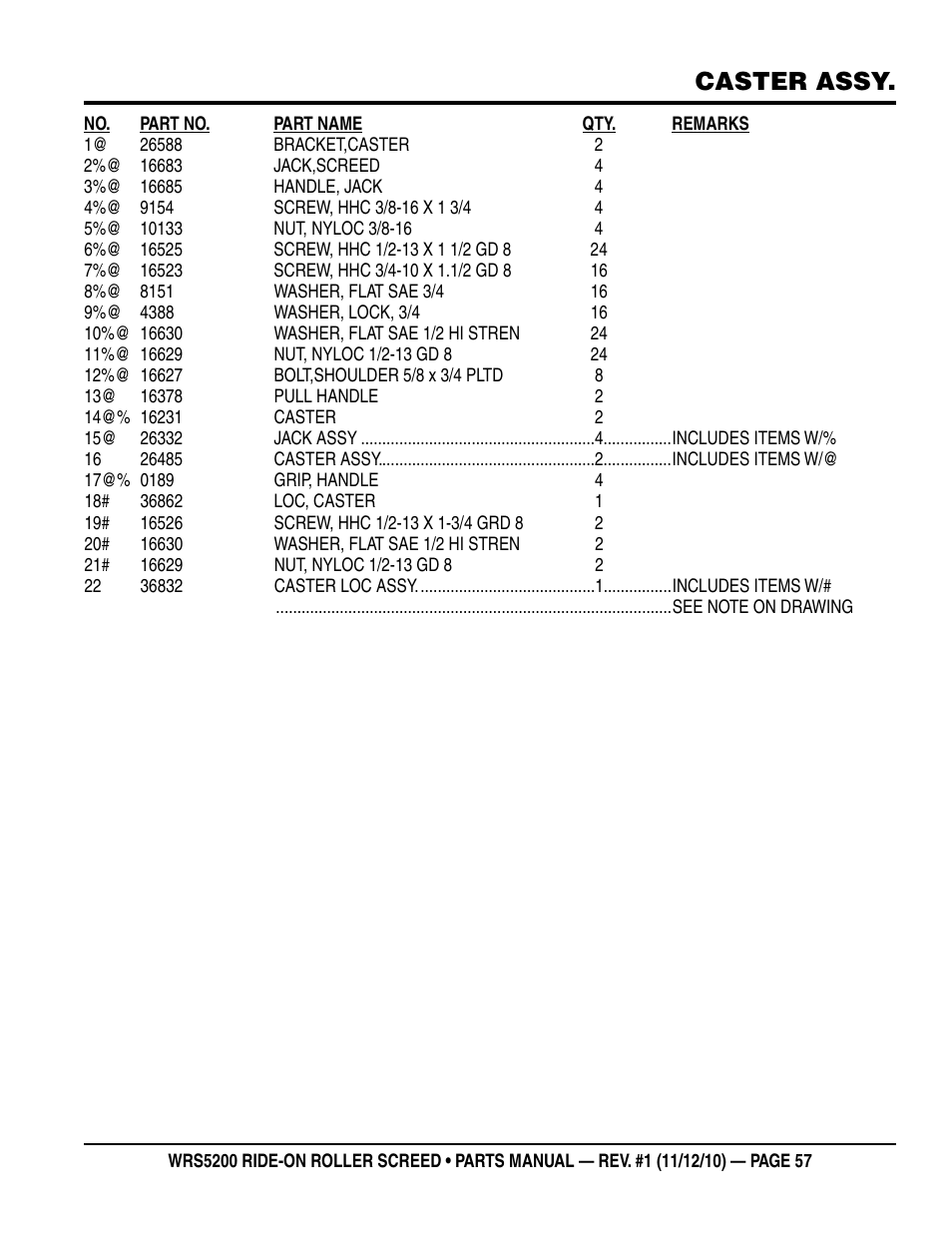 Caster assy | Multiquip WRS5200 (VANGUARD DM950 DIESEL ENGINE) User Manual | Page 57 / 90