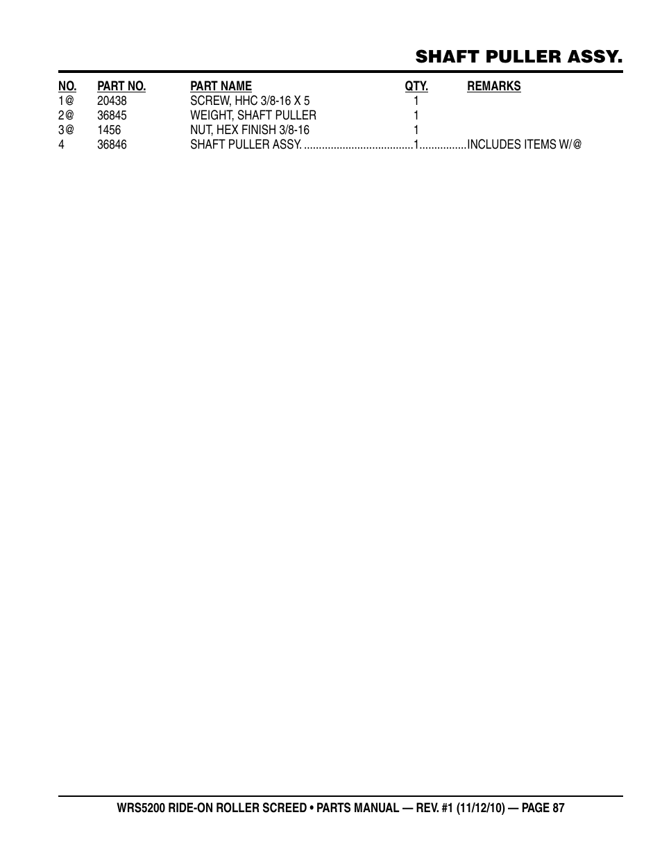 Shaft puller assy | Multiquip WRS5200 (VANGUARD DM950 DIESEL ENGINE) User Manual | Page 87 / 90