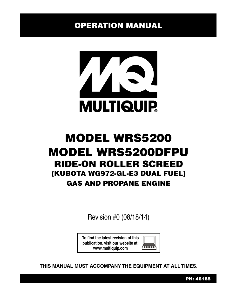 Multiquip WRS5200DFPU (KUBOTA WG972-GL-E3 DUAL FUEL) User Manual | 82 pages