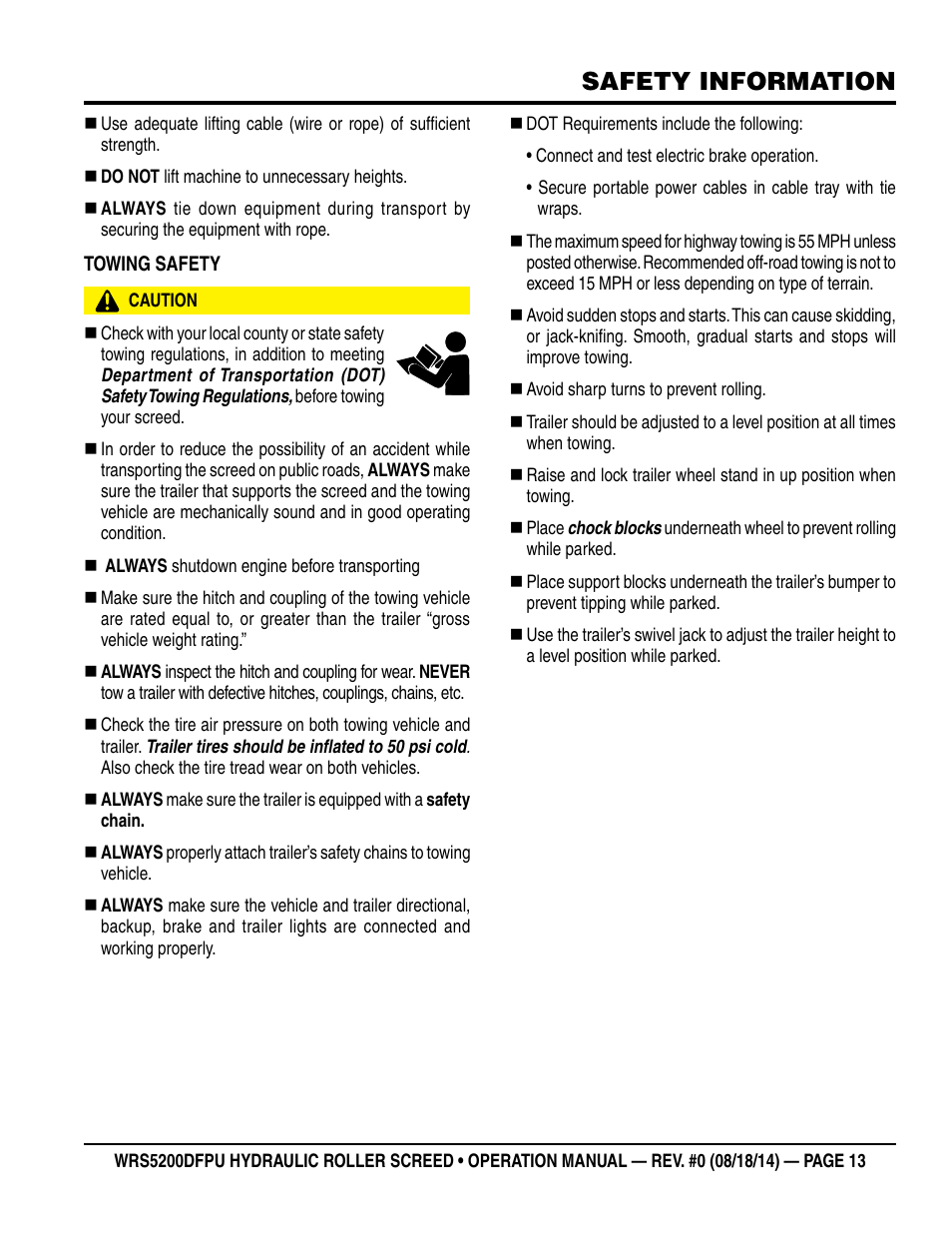 Safety information | Multiquip WRS5200DFPU (KUBOTA WG972-GL-E3 DUAL FUEL) User Manual | Page 13 / 82