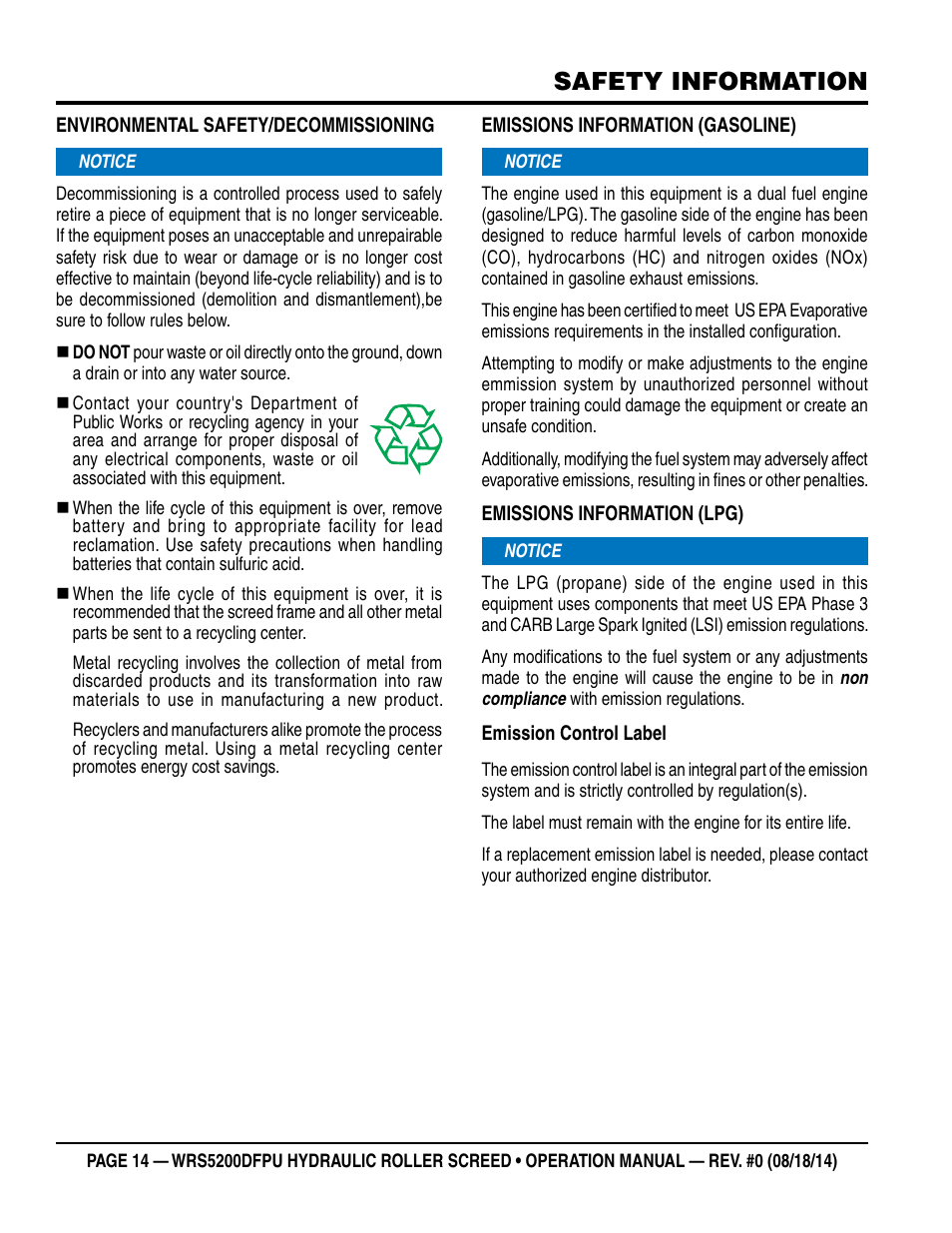 Safety information | Multiquip WRS5200DFPU (KUBOTA WG972-GL-E3 DUAL FUEL) User Manual | Page 14 / 82