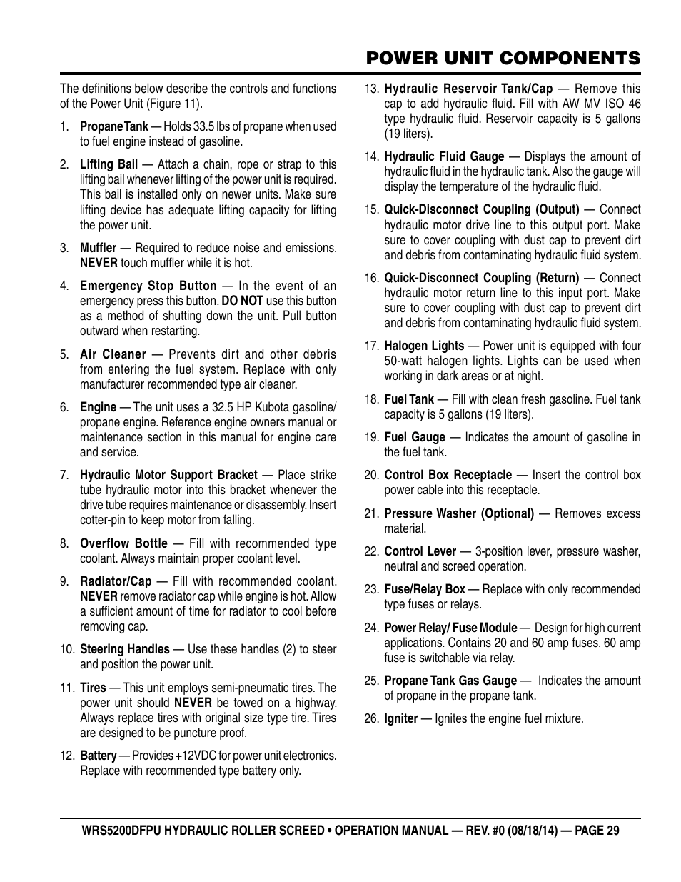 Power unit components | Multiquip WRS5200DFPU (KUBOTA WG972-GL-E3 DUAL FUEL) User Manual | Page 29 / 82