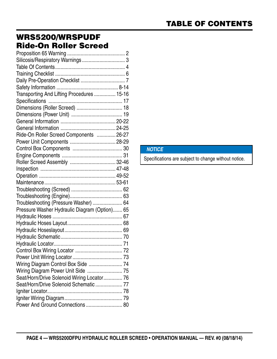 Multiquip WRS5200DFPU (KUBOTA WG972-GL-E3 DUAL FUEL) User Manual | Page 4 / 82
