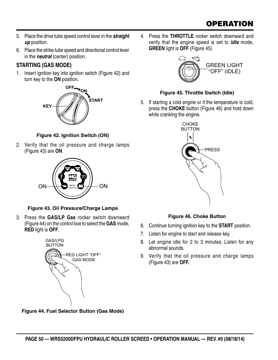 Operation | Multiquip WRS5200DFPU (KUBOTA WG972-GL-E3 DUAL FUEL) User Manual | Page 50 / 82