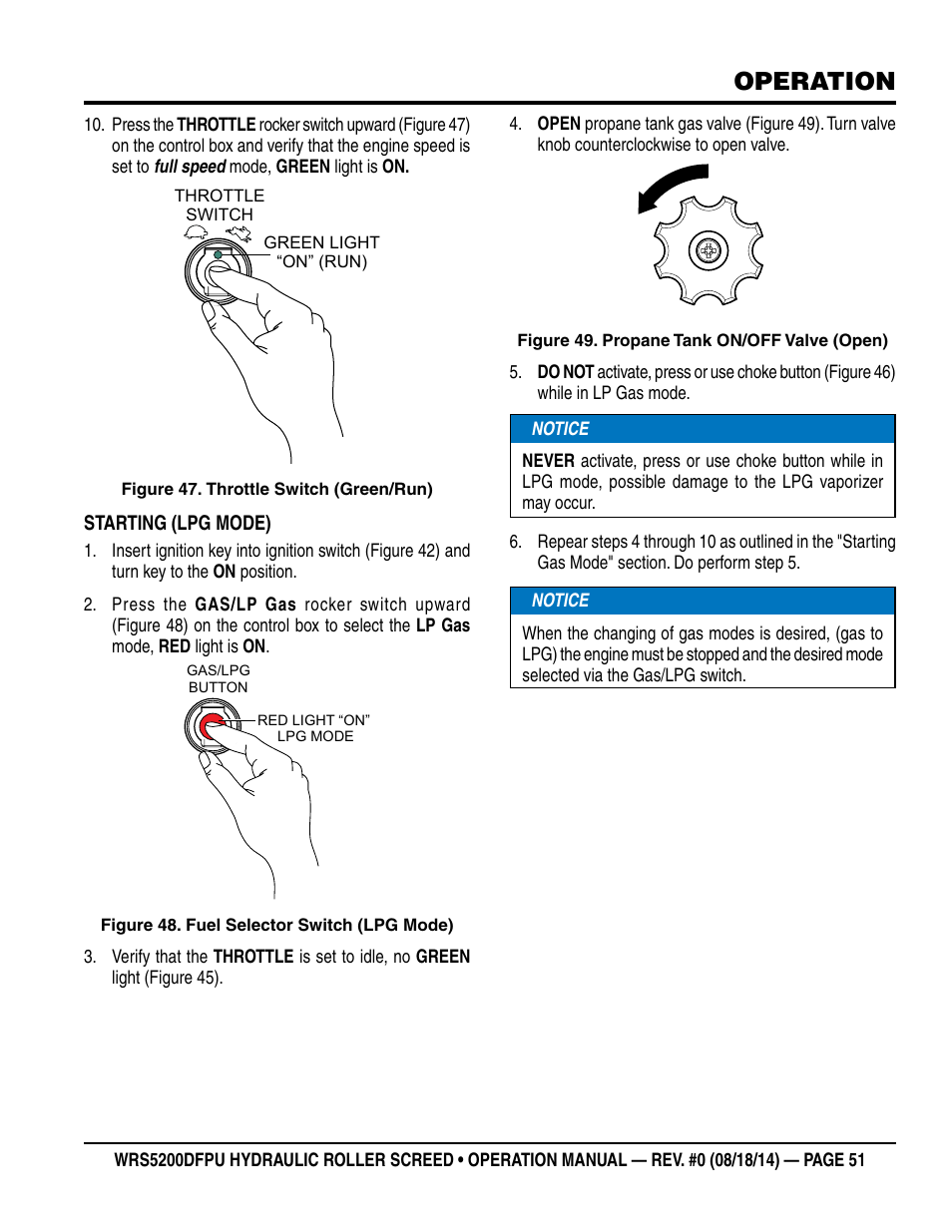 Operation | Multiquip WRS5200DFPU (KUBOTA WG972-GL-E3 DUAL FUEL) User Manual | Page 51 / 82
