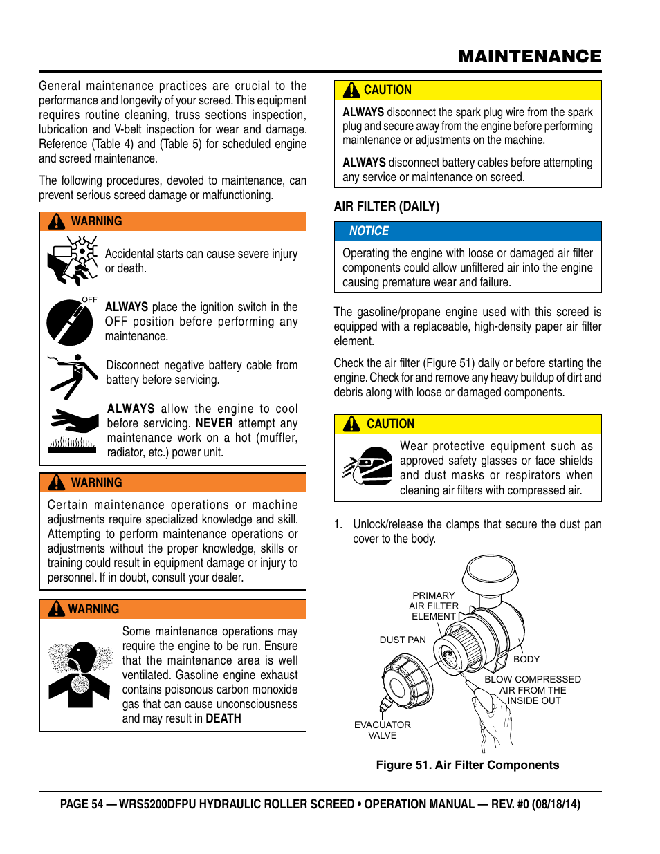 Maintenance | Multiquip WRS5200DFPU (KUBOTA WG972-GL-E3 DUAL FUEL) User Manual | Page 54 / 82