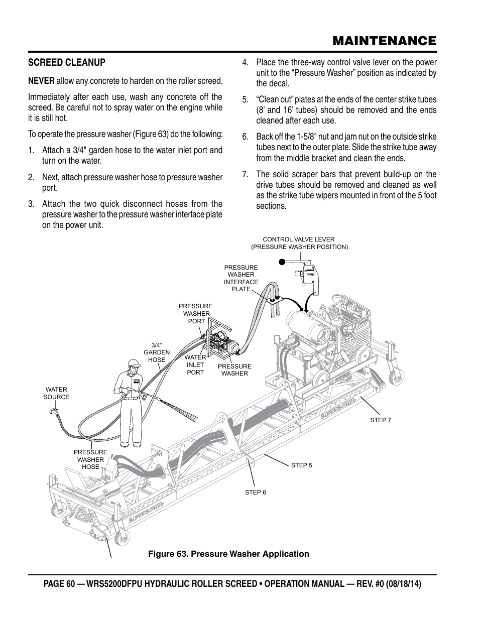 Maintenance, Screed cleanup | Multiquip WRS5200DFPU (KUBOTA WG972-GL-E3 DUAL FUEL) User Manual | Page 60 / 82