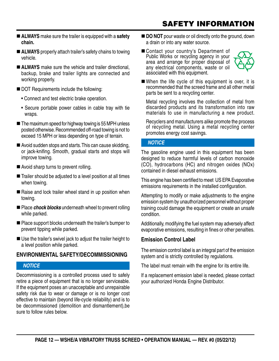 Safety information | Multiquip WSHE_A_SERIES User Manual | Page 12 / 44