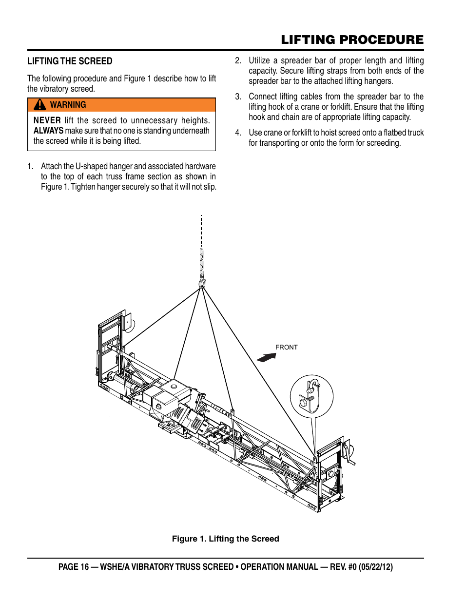 Lifting procedure | Multiquip WSHE_A_SERIES User Manual | Page 16 / 44