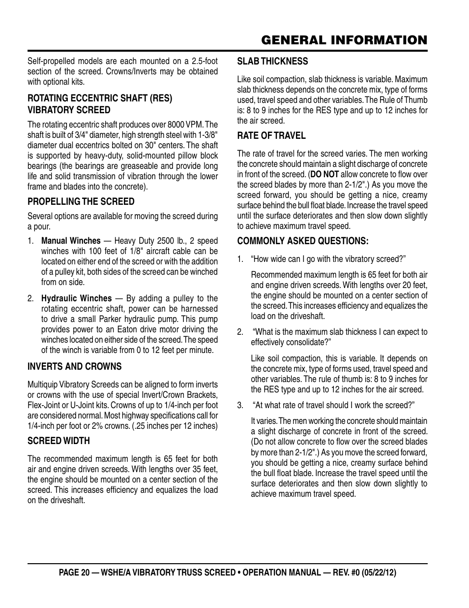 General information | Multiquip WSHE_A_SERIES User Manual | Page 20 / 44