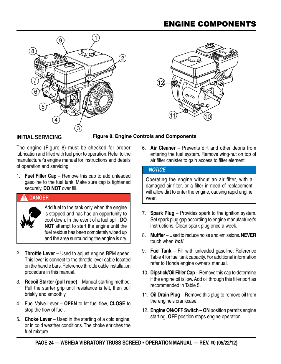 Engine components | Multiquip WSHE_A_SERIES User Manual | Page 24 / 44