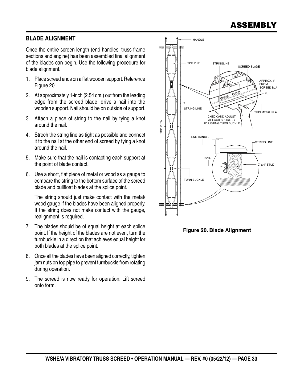Assembly, Blade alignment | Multiquip WSHE_A_SERIES User Manual | Page 33 / 44