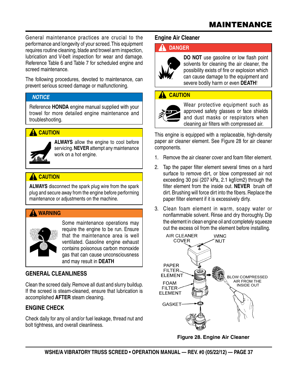 Maintenance | Multiquip WSHE_A_SERIES User Manual | Page 37 / 44