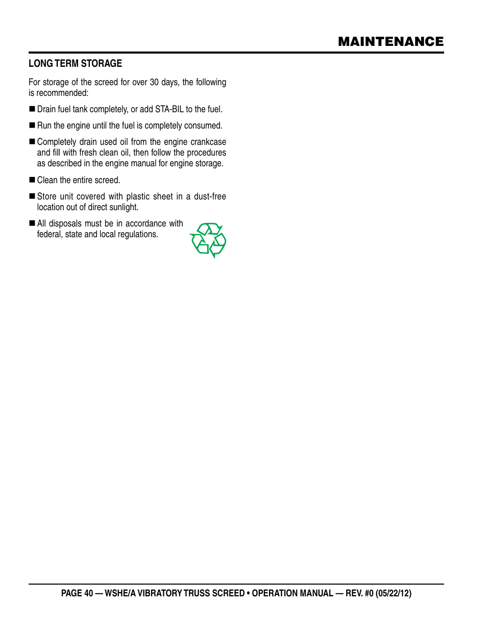 Maintenance | Multiquip WSHE_A_SERIES User Manual | Page 40 / 44