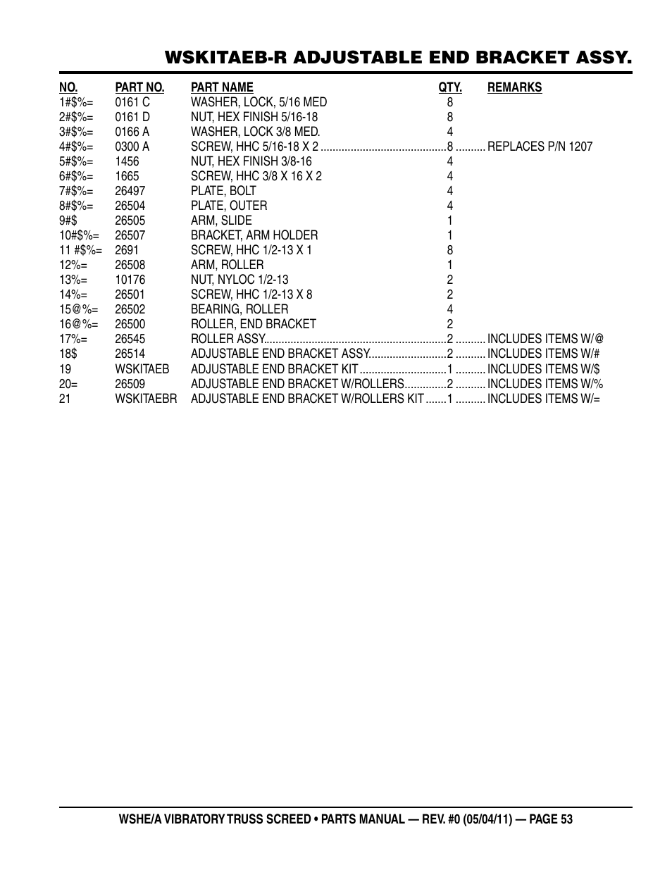 Wskitaeb-r adjustable end bracket assy | Multiquip WSHE_A_SERIES User Manual | Page 53 / 60