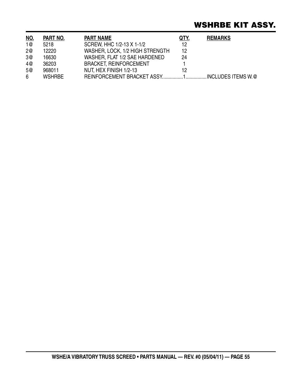 Wshrbe kit assy | Multiquip WSHE_A_SERIES User Manual | Page 55 / 60