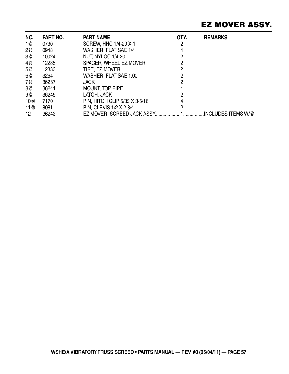 Ez mover assy | Multiquip WSHE_A_SERIES User Manual | Page 57 / 60