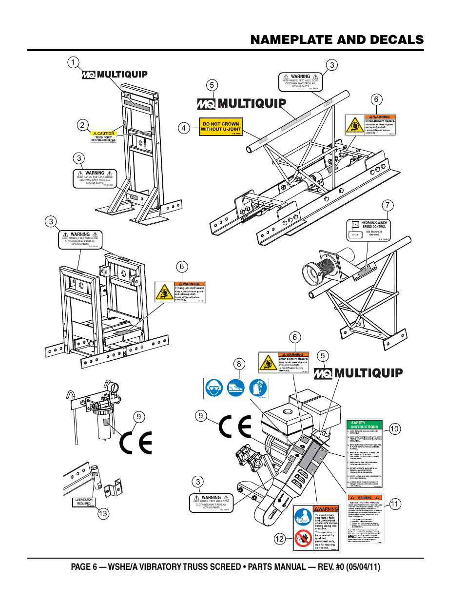 Nameplate and decals | Multiquip WSHE_A_SERIES User Manual | Page 6 / 60