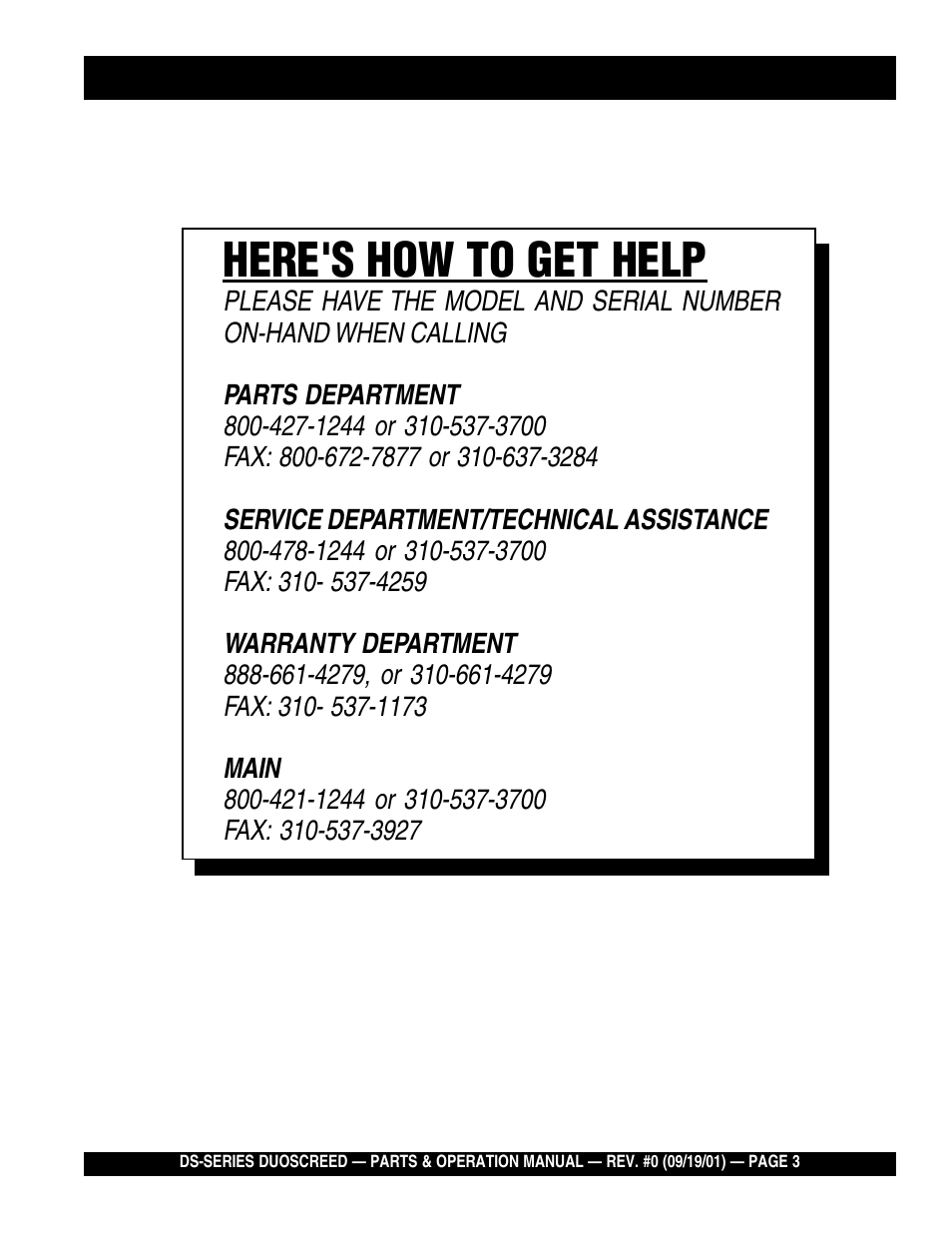 Here's how to get help | Multiquip DS-Series (CHINA) User Manual | Page 3 / 58