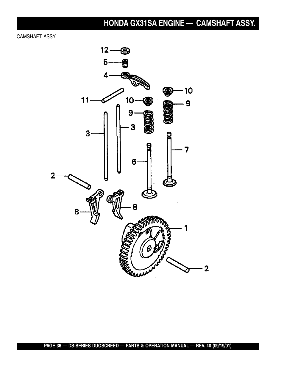 Lhonda gx31sa engine — camshaft assy | Multiquip DS-Series (CHINA) User Manual | Page 36 / 58