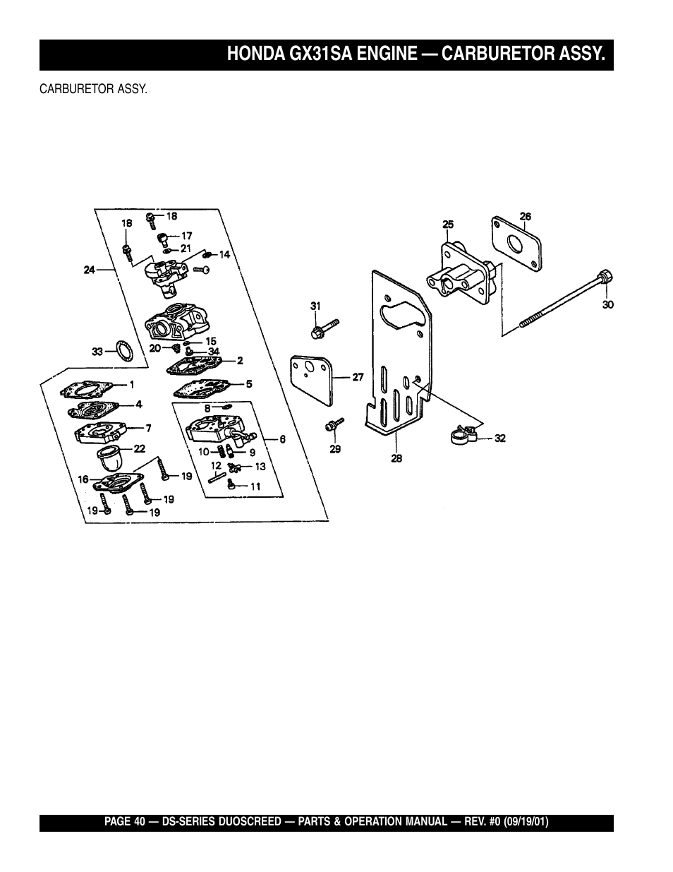 Lhonda gx31sa engine — carburetor assy | Multiquip DS-Series (CHINA) User Manual | Page 40 / 58