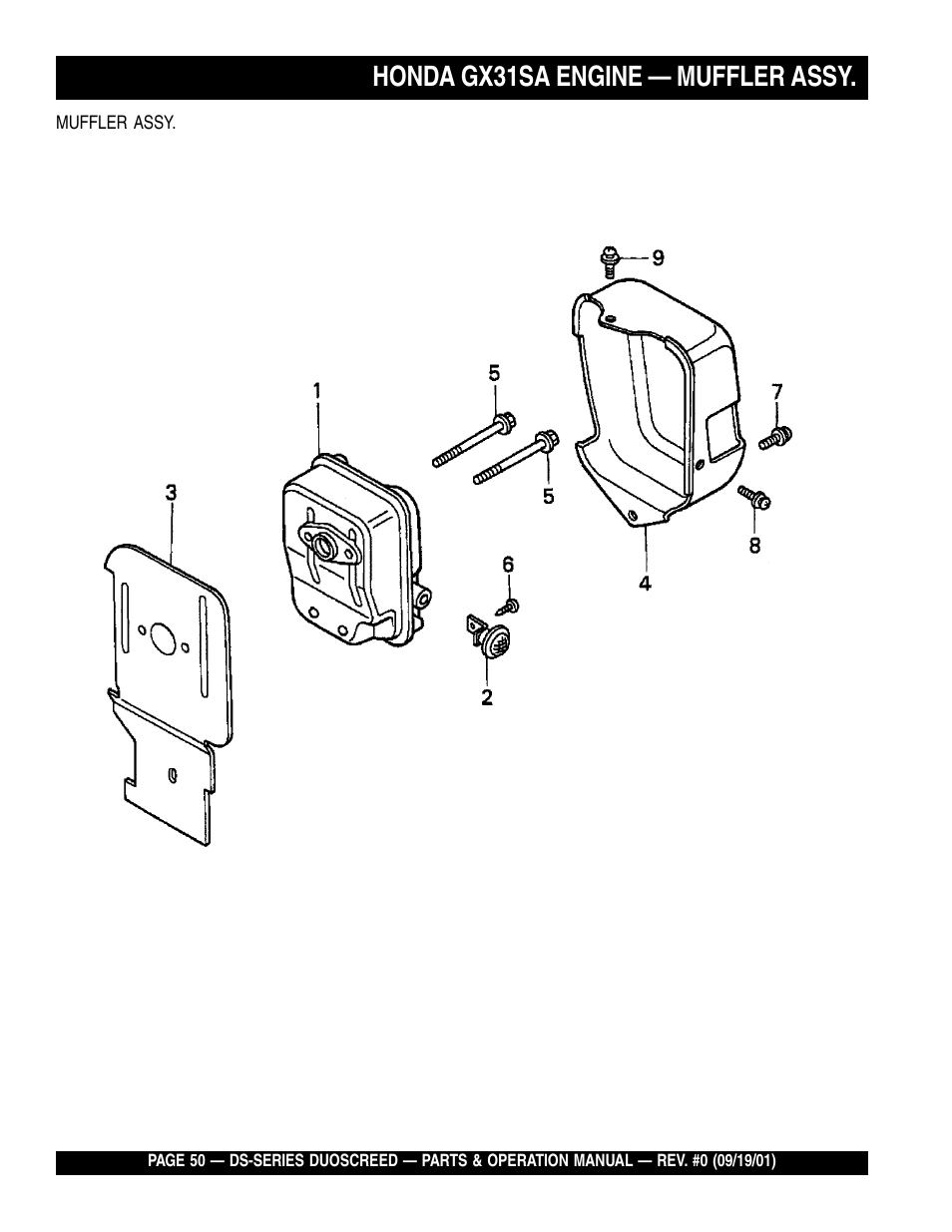 Lhonda gx31sa engine — muffler assy | Multiquip DS-Series (CHINA) User Manual | Page 50 / 58