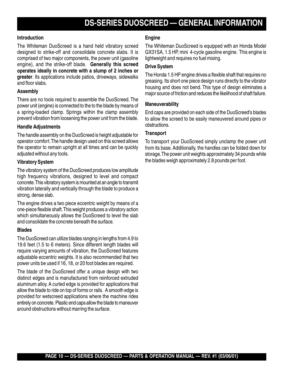 Lds-series duoscreed — general information | Multiquip DS-Series User Manual | Page 10 / 58