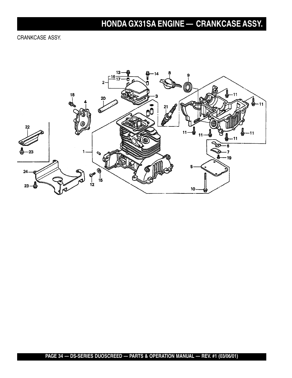 Lhonda gx31sa engine — crankcase assy | Multiquip DS-Series User Manual | Page 34 / 58