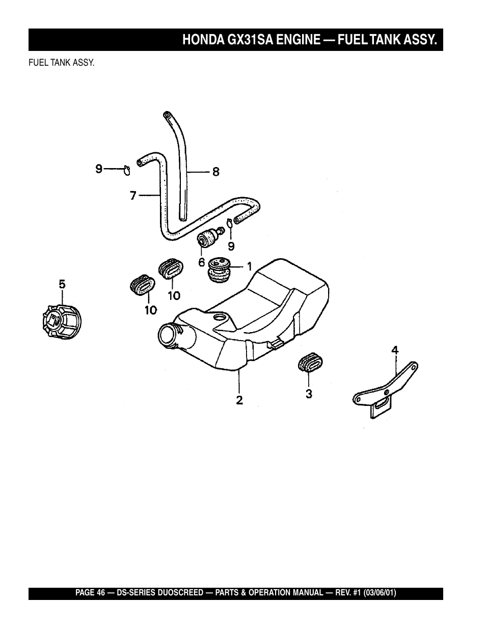 Lhonda gx31sa engine — fuel tank assy | Multiquip DS-Series User Manual | Page 46 / 58