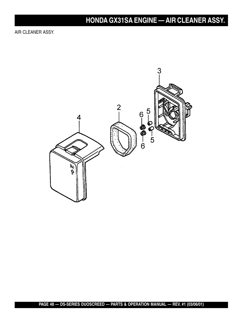 Lhonda gx31sa engine — air cleaner assy | Multiquip DS-Series User Manual | Page 48 / 58