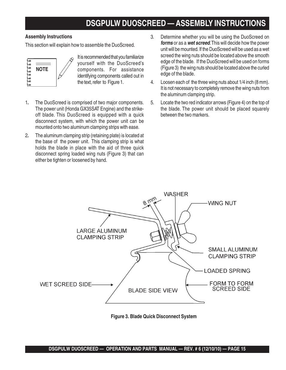 Dsgpulw duoscreed — assembly instructions | Multiquip DSGPULW User Manual | Page 15 / 64