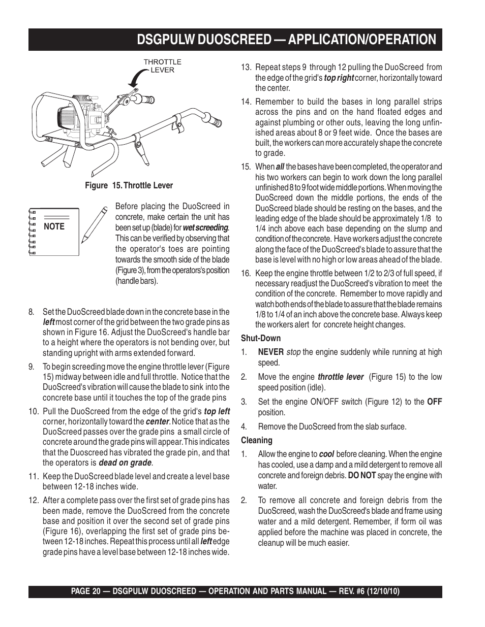 Dsgpulw duoscreed — application/operation | Multiquip DSGPULW User Manual | Page 20 / 64