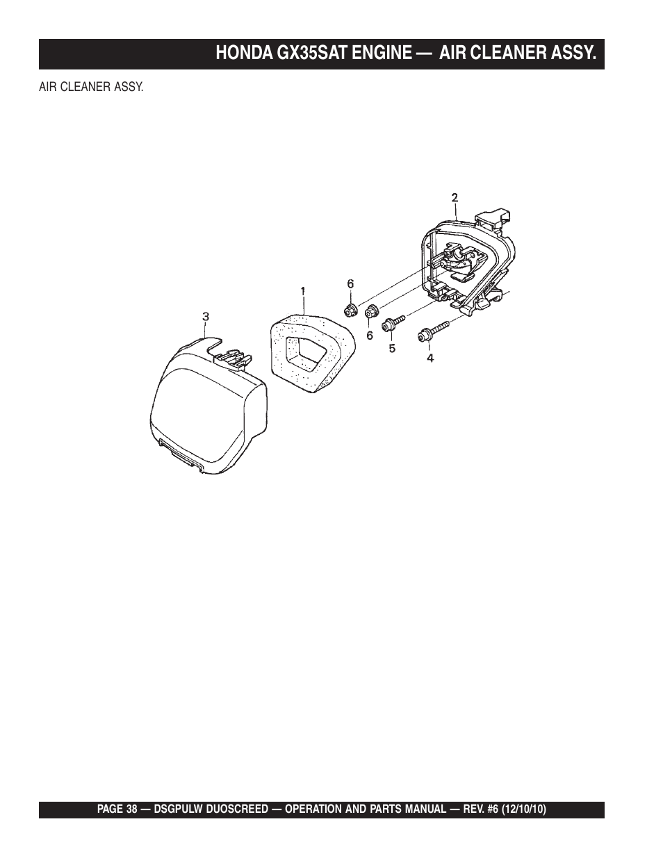 Lhonda gx35sat engine — air cleaner assy | Multiquip DSGPULW User Manual | Page 38 / 64