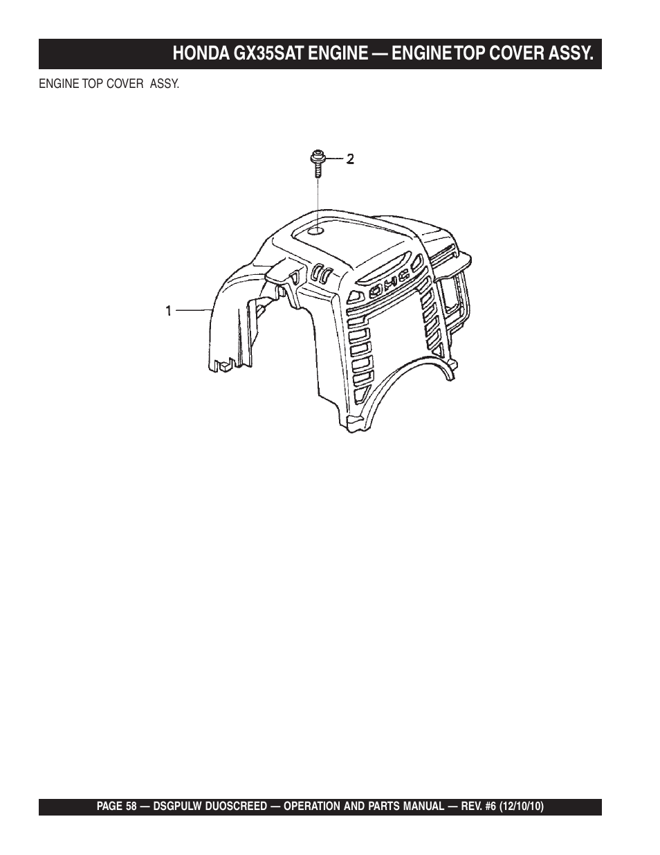 Lhonda gx35sat engine — engine top cover assy | Multiquip DSGPULW User Manual | Page 58 / 64