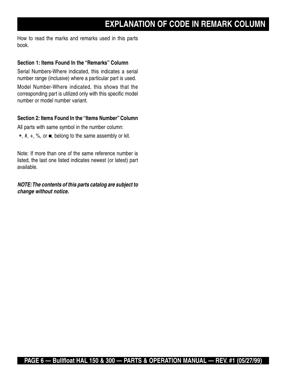 Explanation of code in remark column | Multiquip HAL 300 User Manual | Page 6 / 40