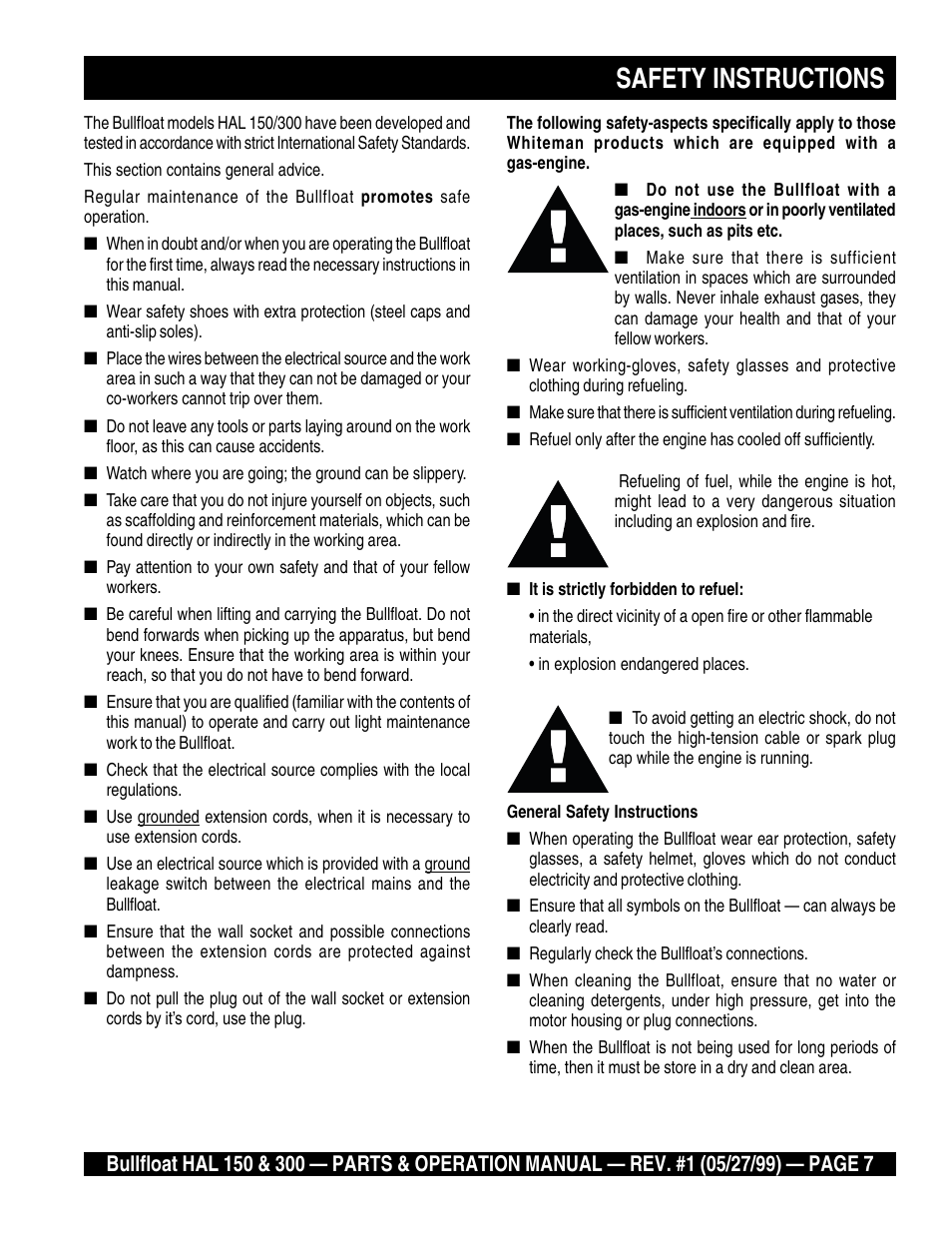 Safety instructions | Multiquip HAL 300 User Manual | Page 7 / 40