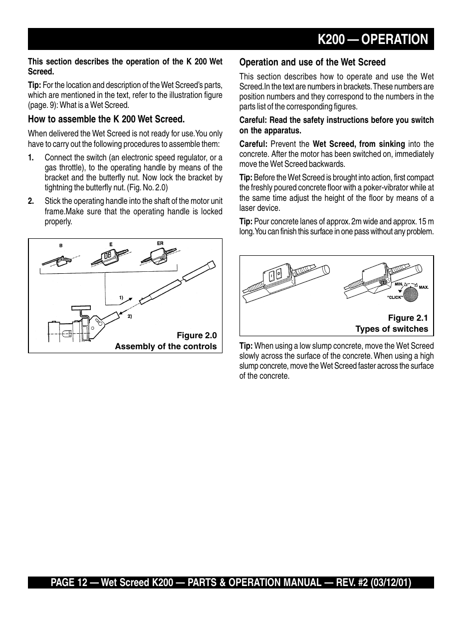 K200 — operation | Multiquip K200 User Manual | Page 12 / 28