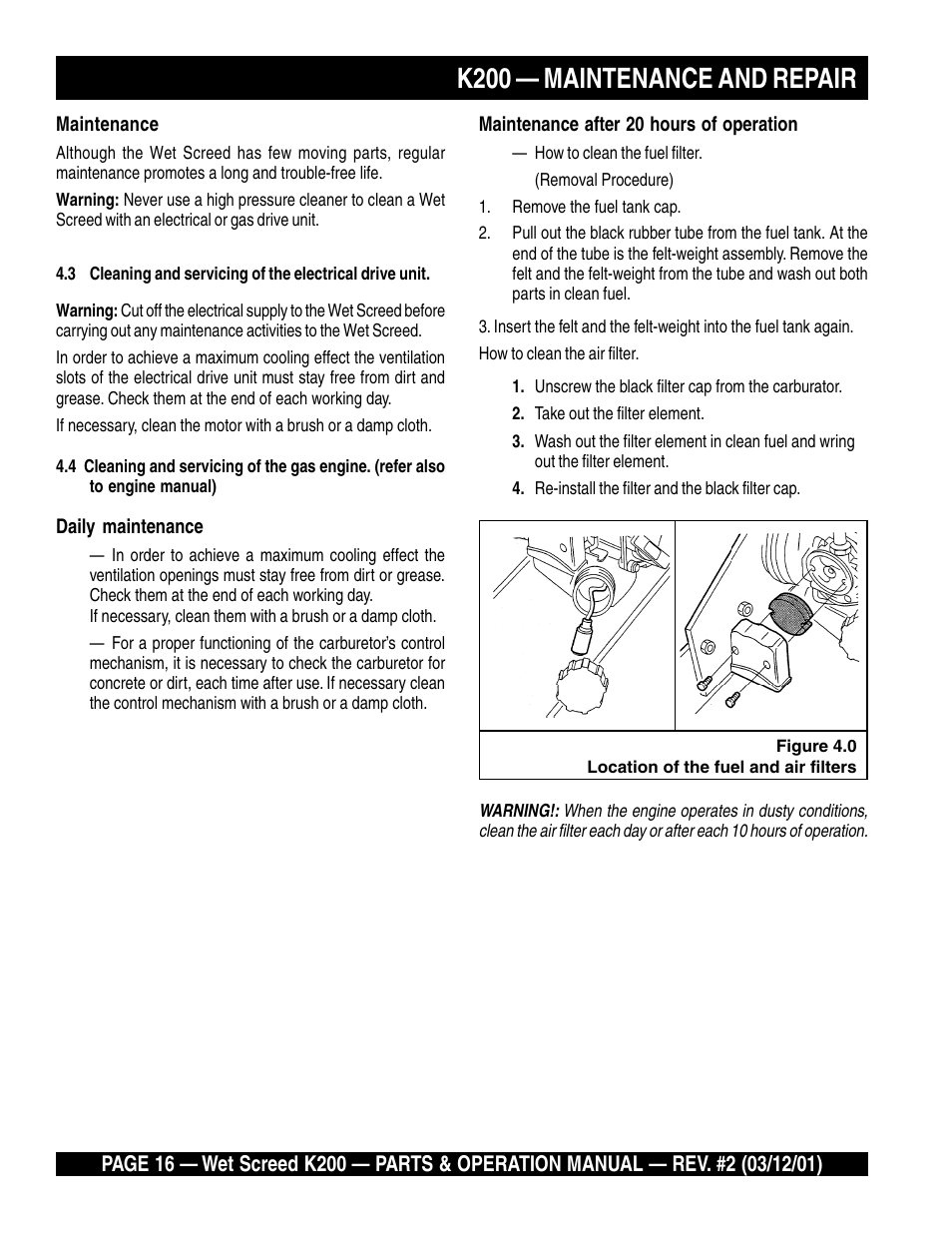 K200 — maintenance and repair | Multiquip K200 User Manual | Page 16 / 28