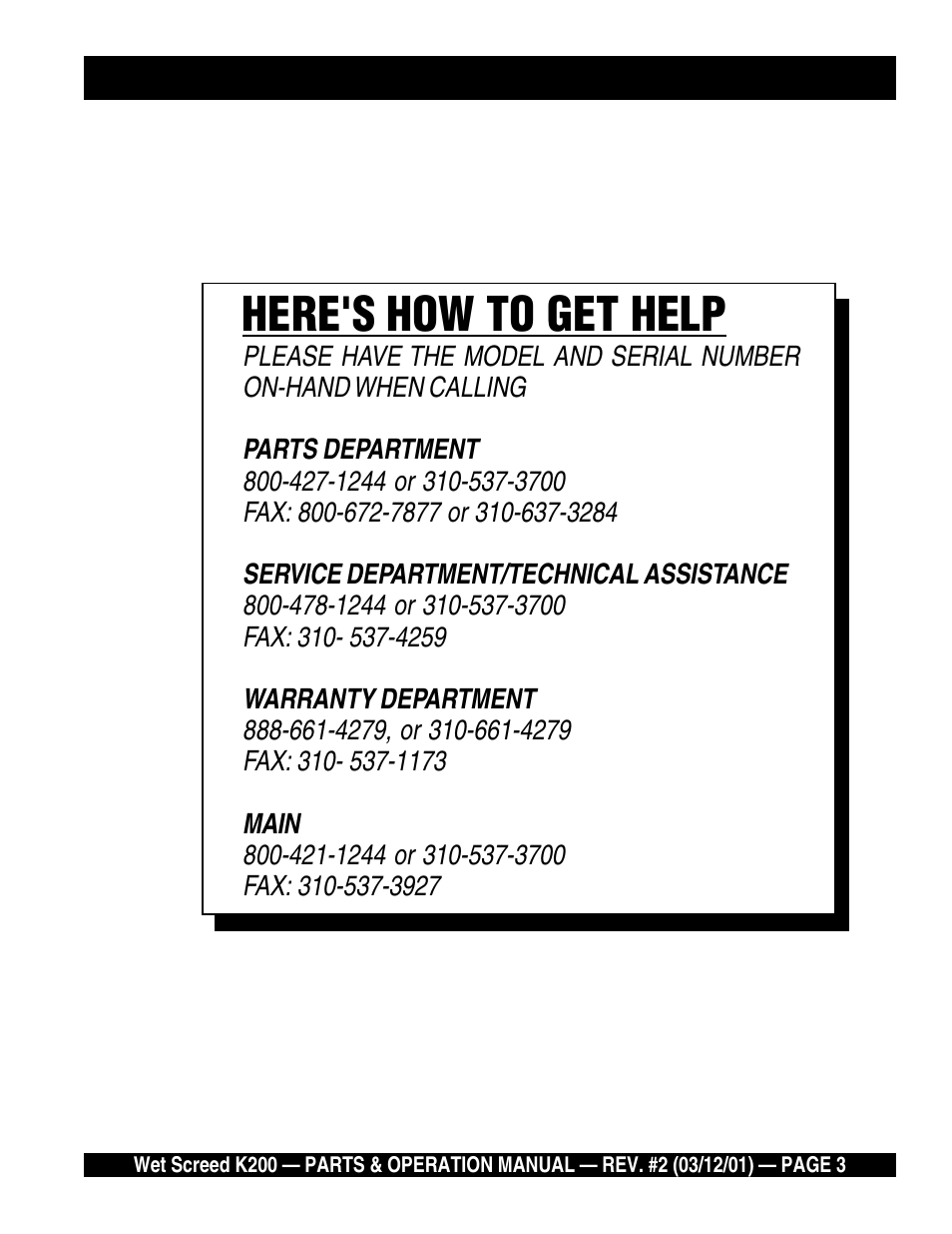 Here's how to get help | Multiquip K200 User Manual | Page 3 / 28