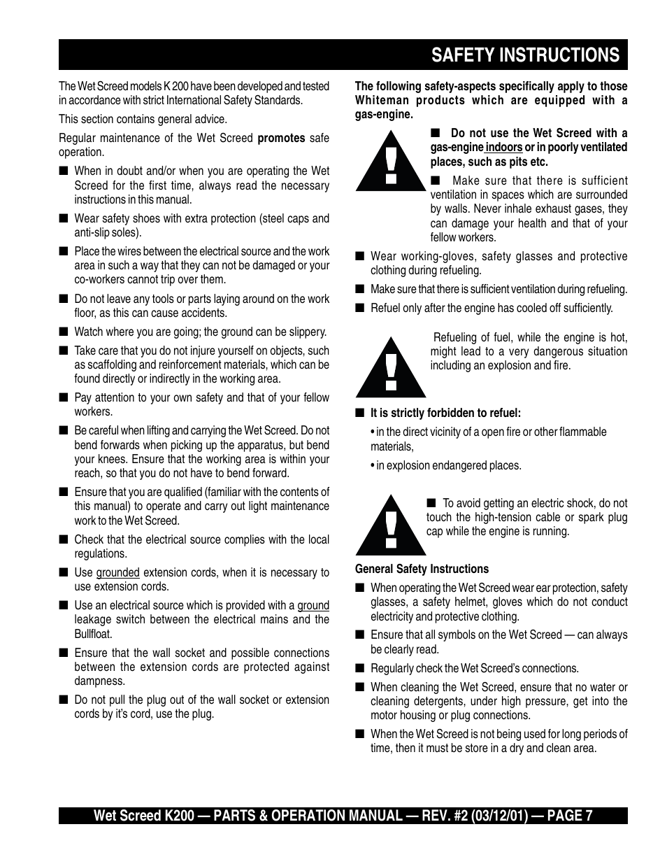 Safety instructions | Multiquip K200 User Manual | Page 7 / 28